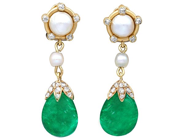 Emerald Pearl Drop Earrings