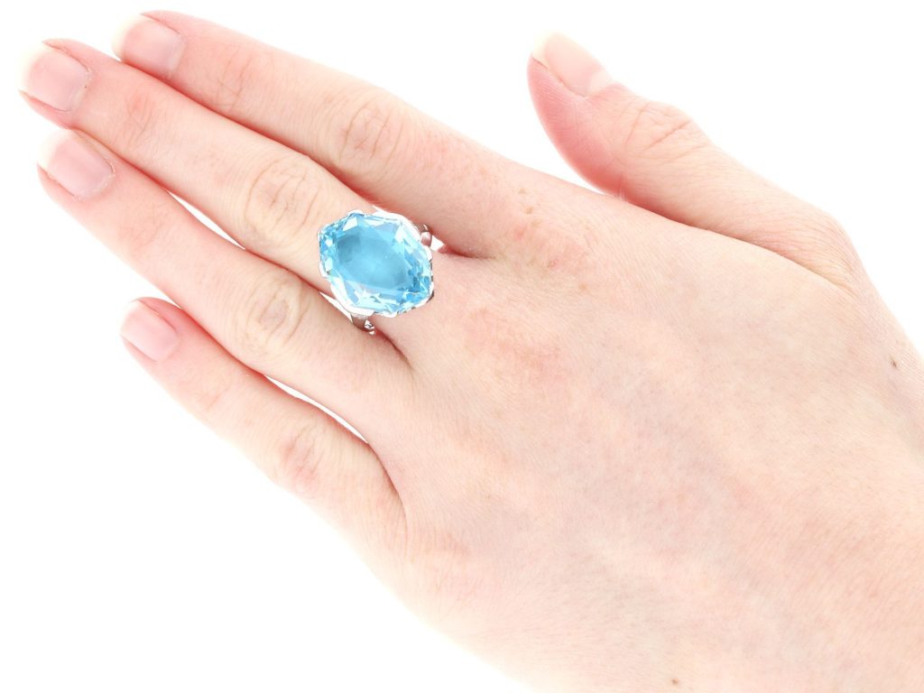 aquamarine ring on hand 