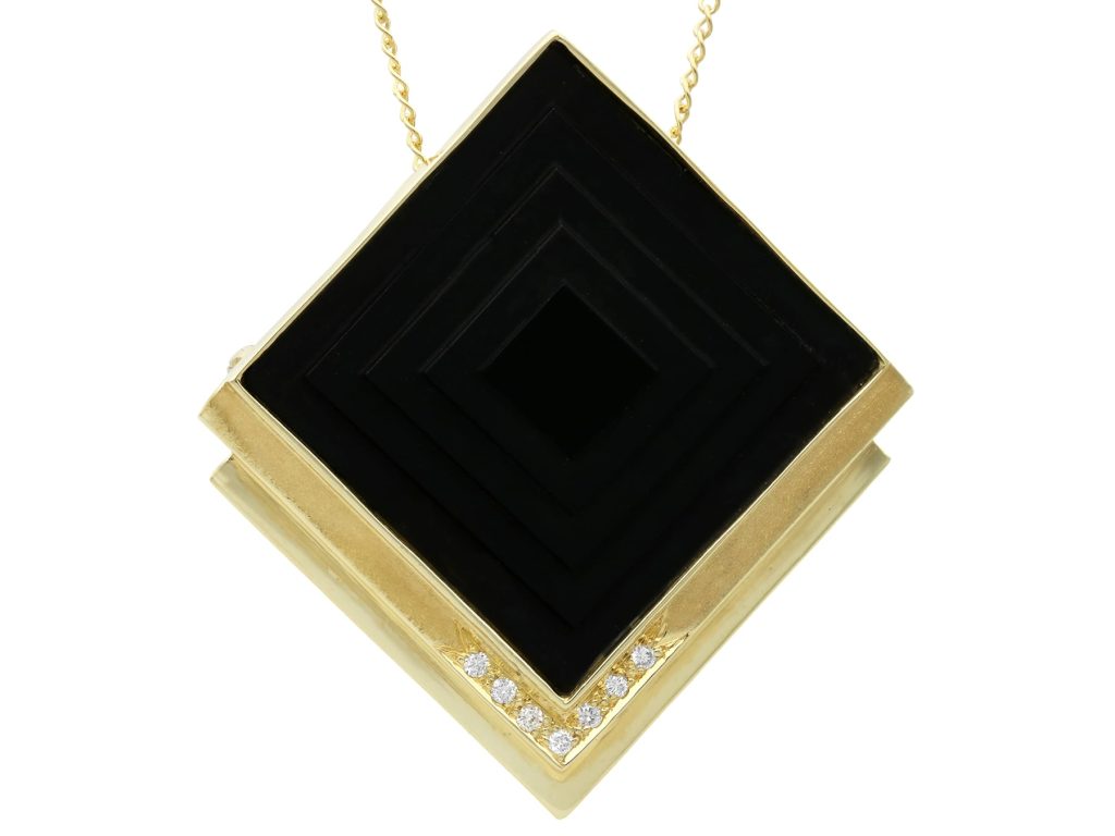 1970s geometric onyx and diamond pendant 