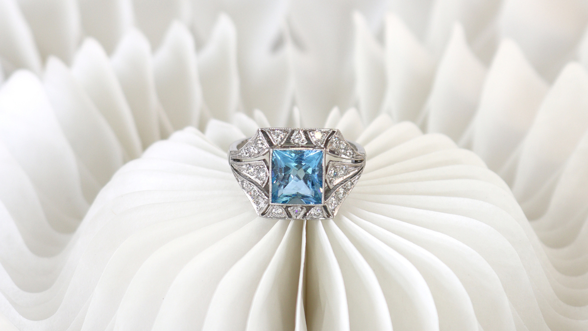 aquamarine and diamond ring