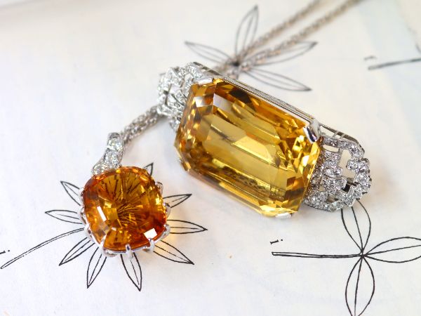 citrine and diamond brooch