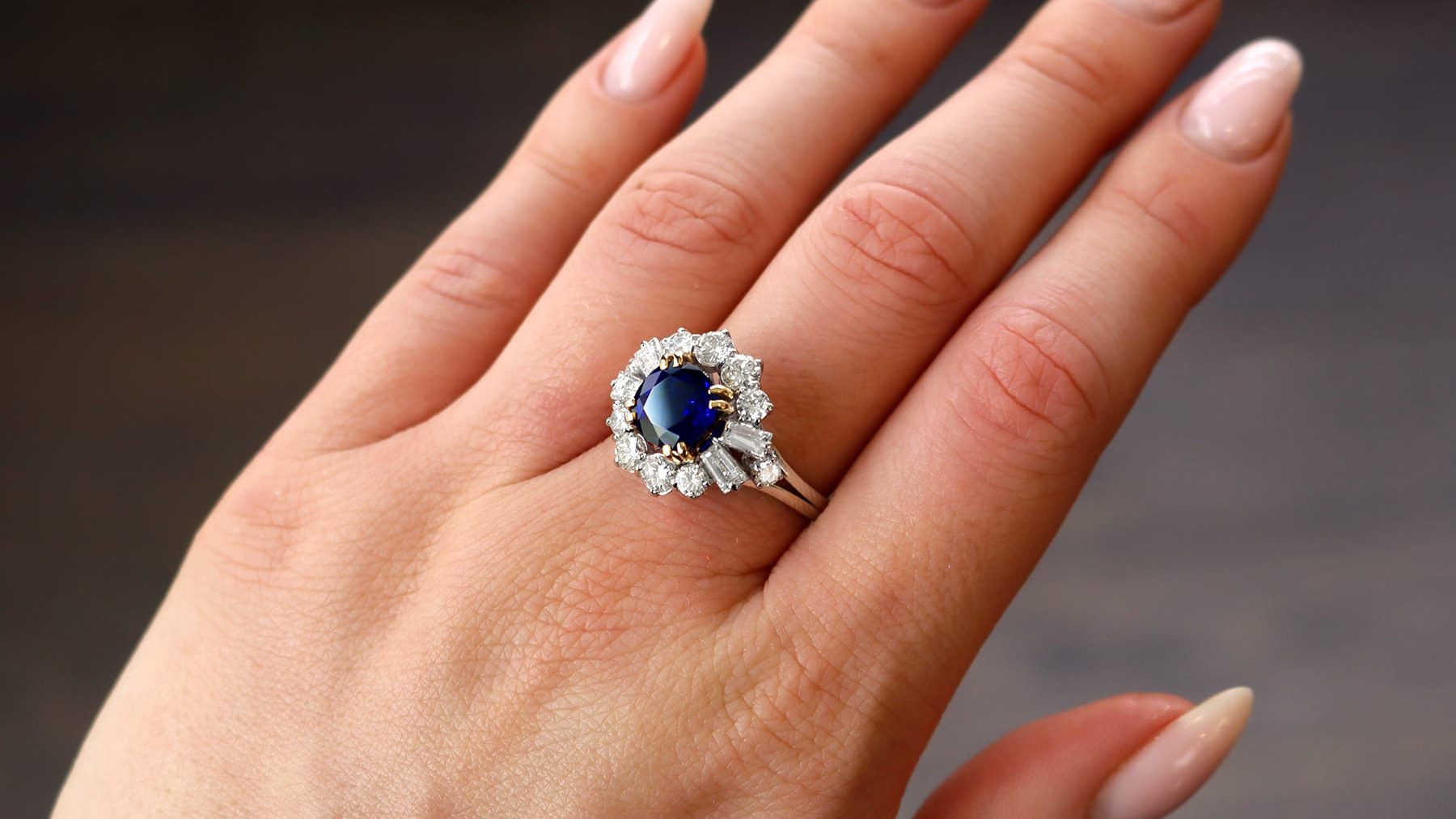 wearing sapphire halo ring