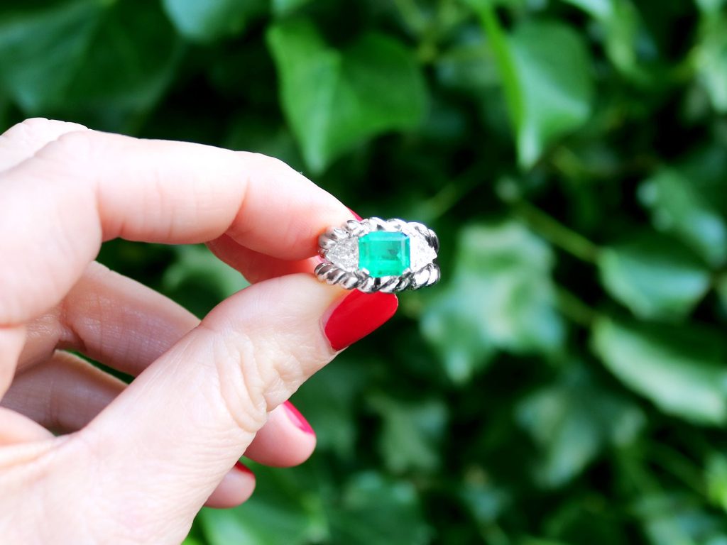 emerald and diamond east to west ring 