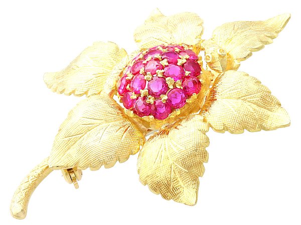 ruby and yellow gold floral brooch 
