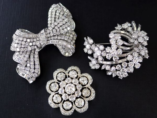 three victorian diamond brooches